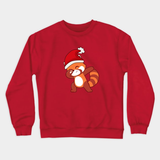 Cute Dabbing Red Panda Santa Hat Christmas Animal Gift Crewneck Sweatshirt by Illustradise